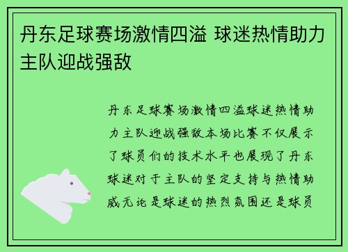 丹东足球赛场激情四溢 球迷热情助力主队迎战强敌
