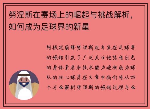 努涅斯在赛场上的崛起与挑战解析，如何成为足球界的新星