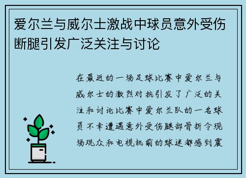 爱尔兰与威尔士激战中球员意外受伤断腿引发广泛关注与讨论