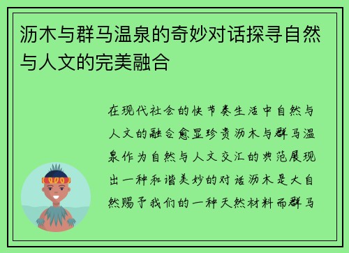 沥木与群马温泉的奇妙对话探寻自然与人文的完美融合